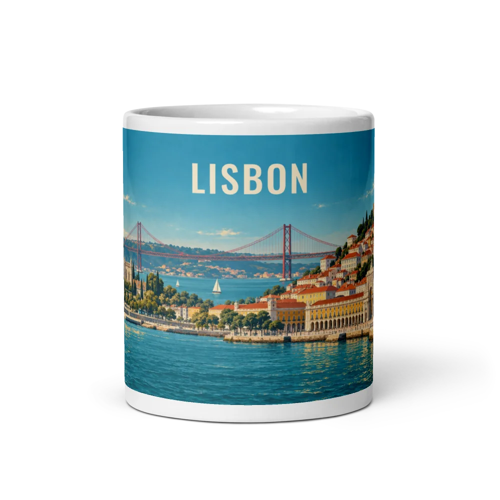 Lisbon travel artwork on a ceramic mug, 11 oz