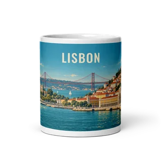 Lisbon travel artwork on a ceramic mug, 11 oz