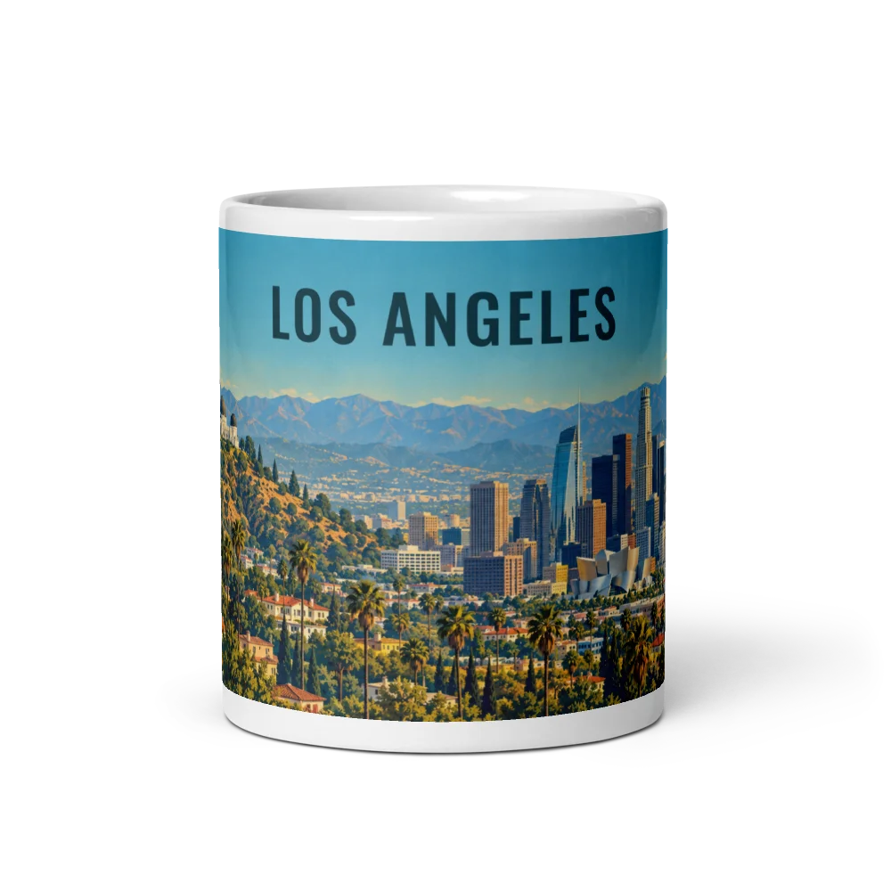 Los Angeles travel artwork on a ceramic mug, 11 oz