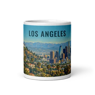 Los Angeles travel artwork on a ceramic mug, 11 oz