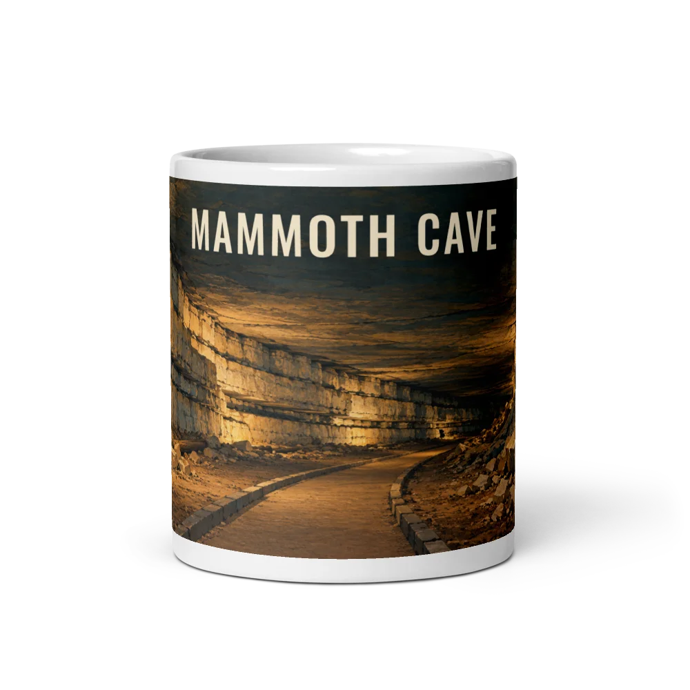 Mammoth Cave travel artwork on a ceramic mug, 11 oz