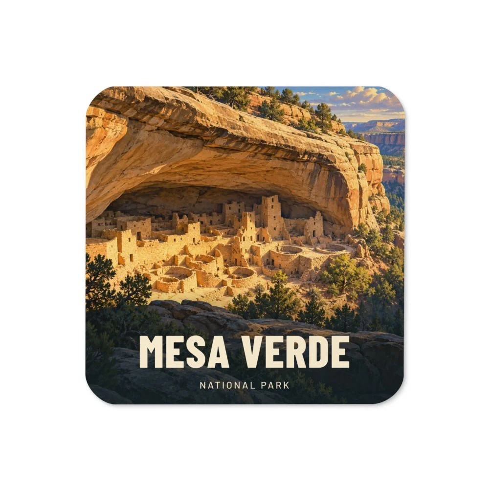 Mesa Verde travel artwork on a coaster
