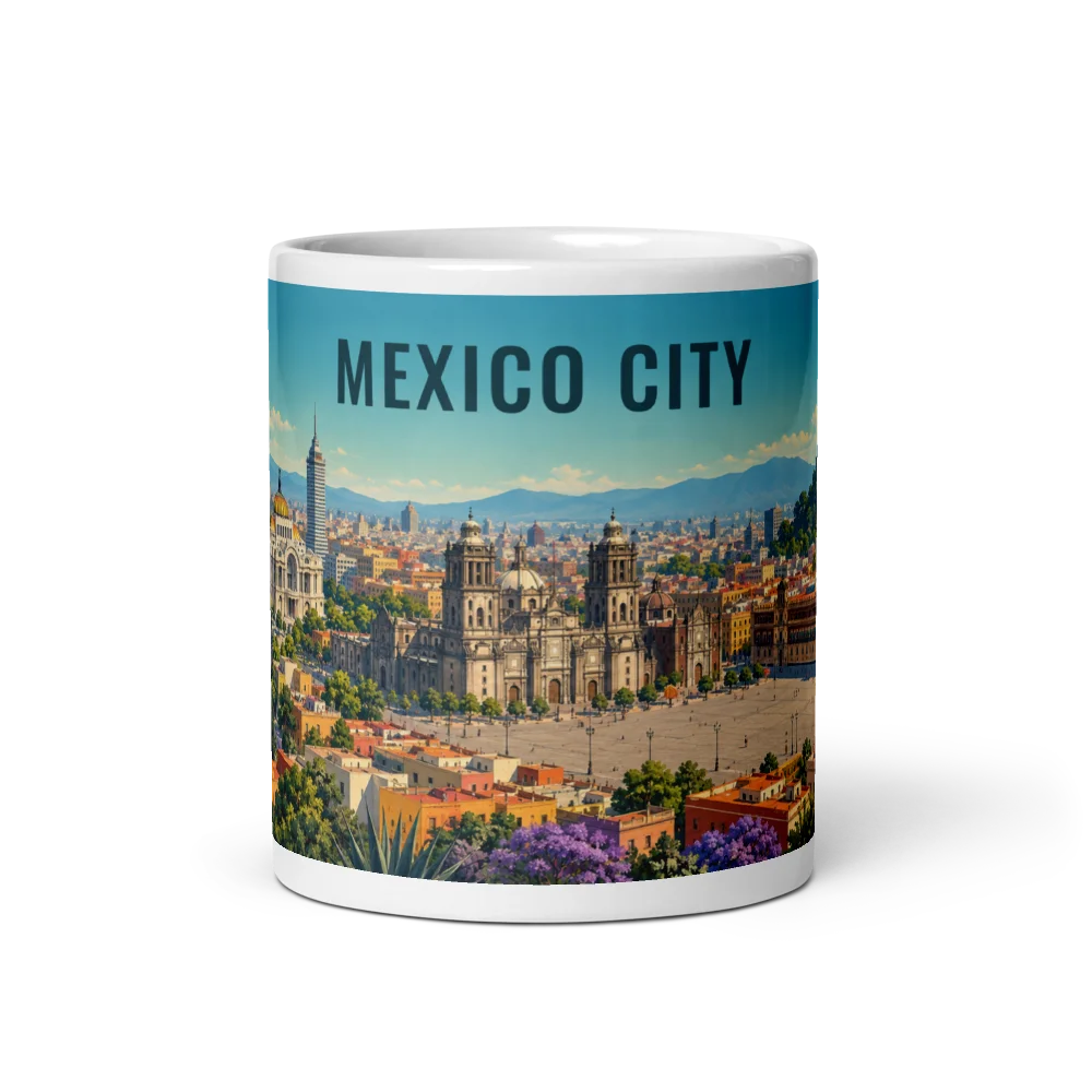 Mexico City travel artwork on a ceramic mug, 11 oz