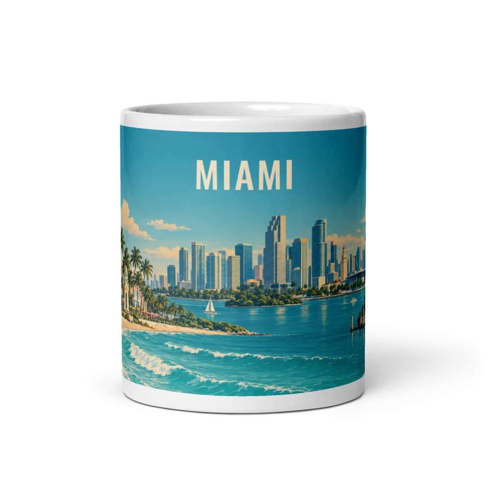 Miami travel artwork on a ceramic mug, 11 oz