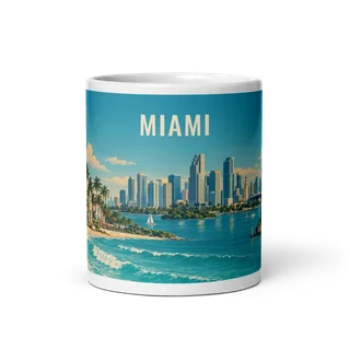 Miami travel artwork on a ceramic mug, 11 oz