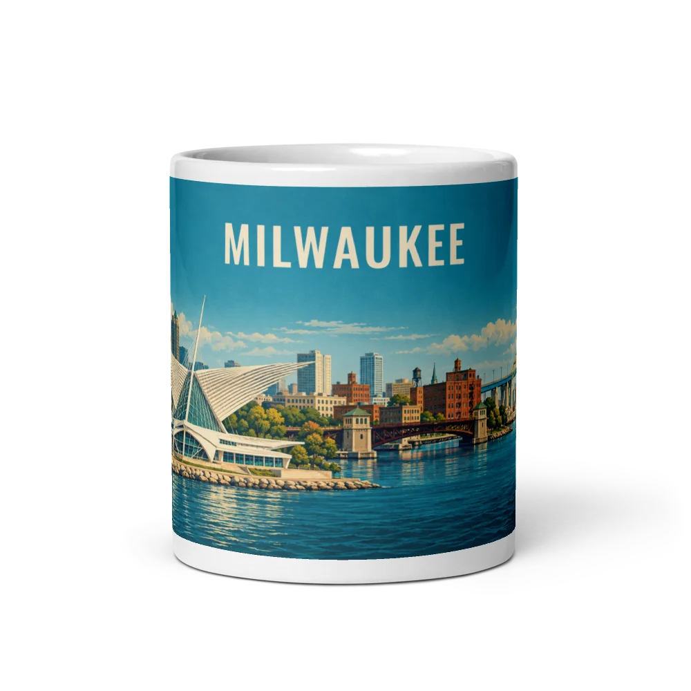 Milwaukee travel artwork on a ceramic mug, 11 oz