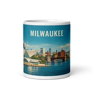 Milwaukee travel artwork on a ceramic mug, 11 oz