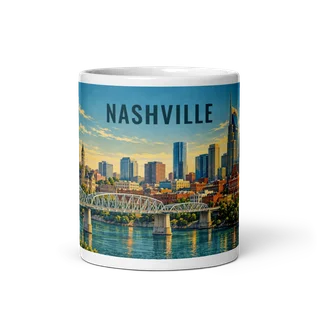 Nashville travel artwork on a ceramic mug, 11 oz