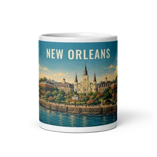 New Orleans travel artwork on a ceramic mug, 11 oz