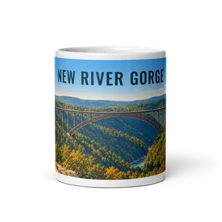 New River Gorge travel artwork on a ceramic mug, 11 oz