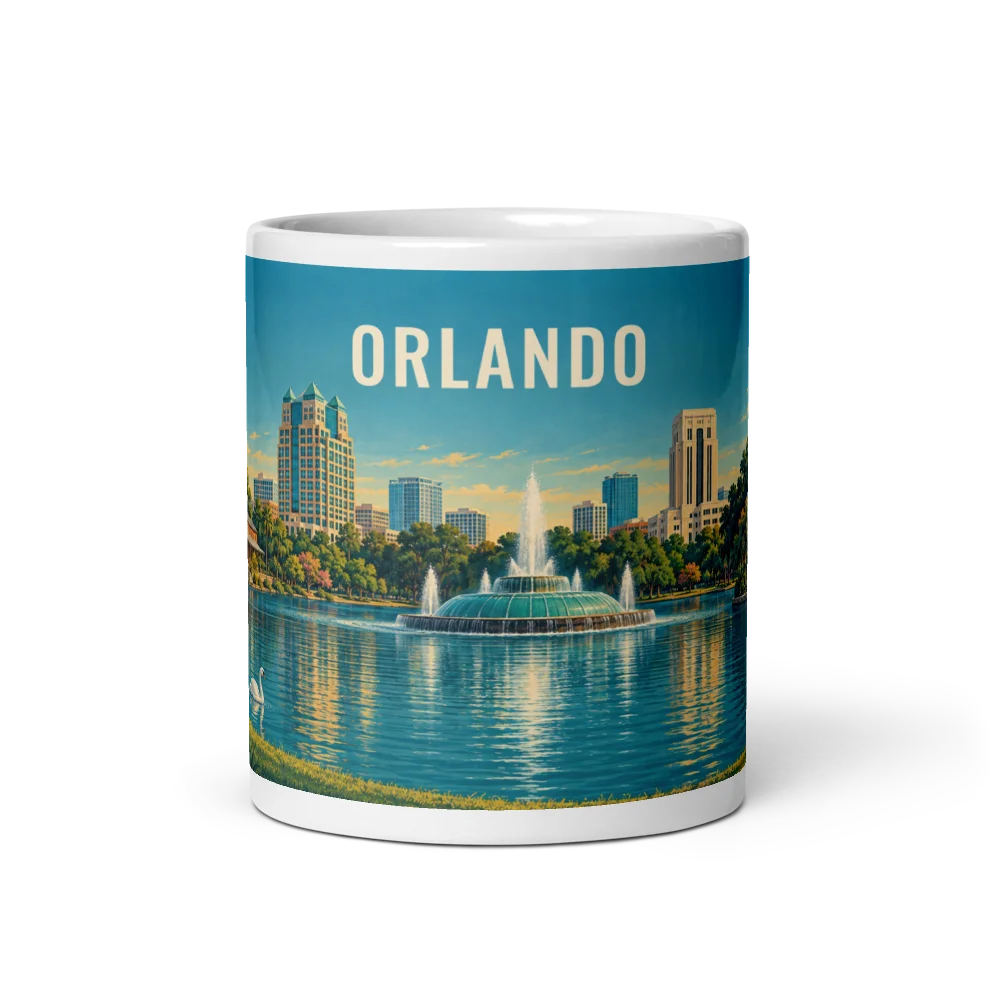 Orlando travel artwork on a ceramic mug, 11 oz