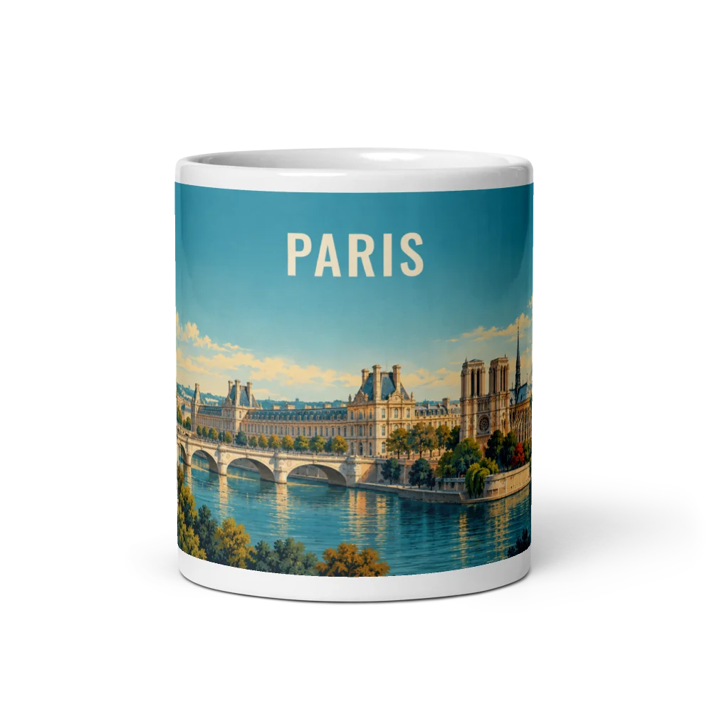 Paris travel artwork on a ceramic mug, 11 oz