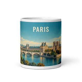 Paris travel artwork on a ceramic mug, 11 oz