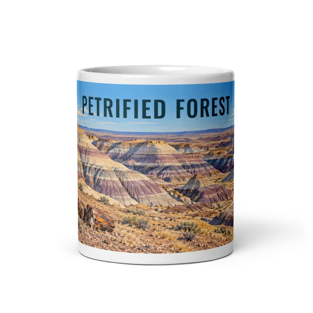 Petrified Forest travel artwork on a ceramic mug, 11 oz