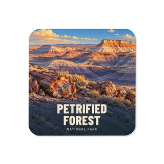 Petrified Forest travel artwork on a coaster