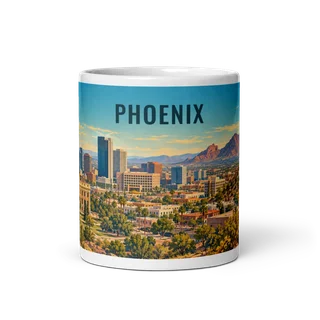 Phoenix travel artwork on a ceramic mug, 11 oz