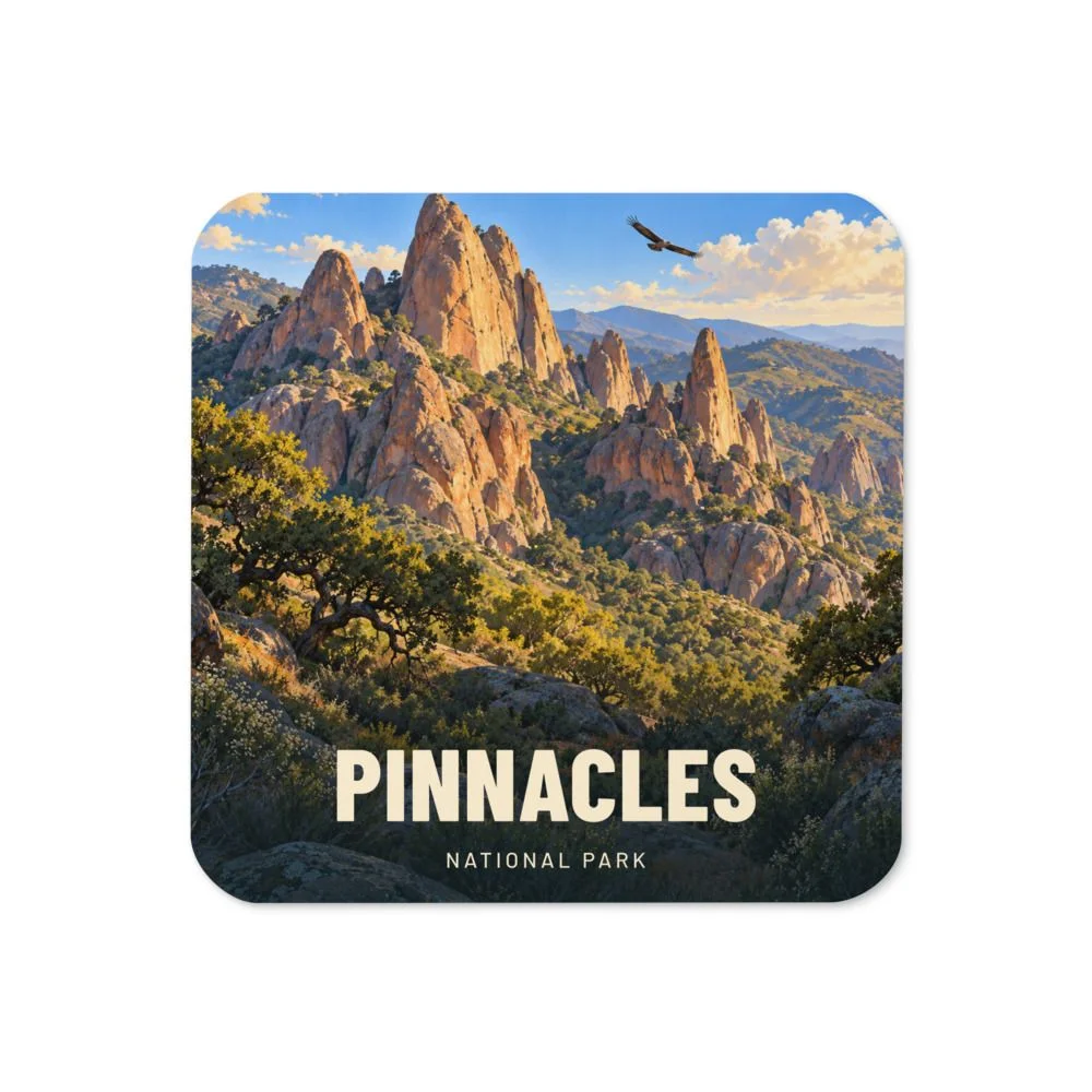 Pinnacles travel artwork on a coaster