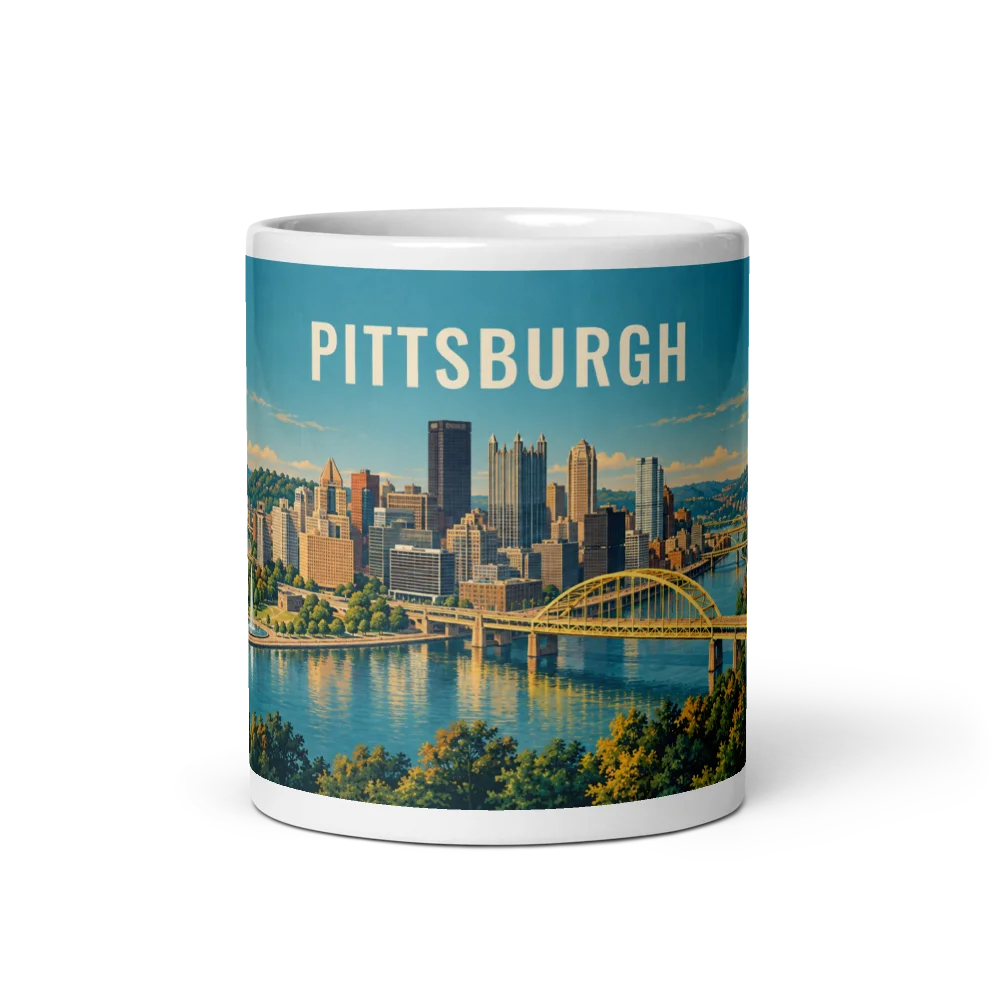 Pittsburgh travel artwork on a ceramic mug, 11 oz
