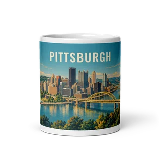 Pittsburgh travel artwork on a ceramic mug, 11 oz