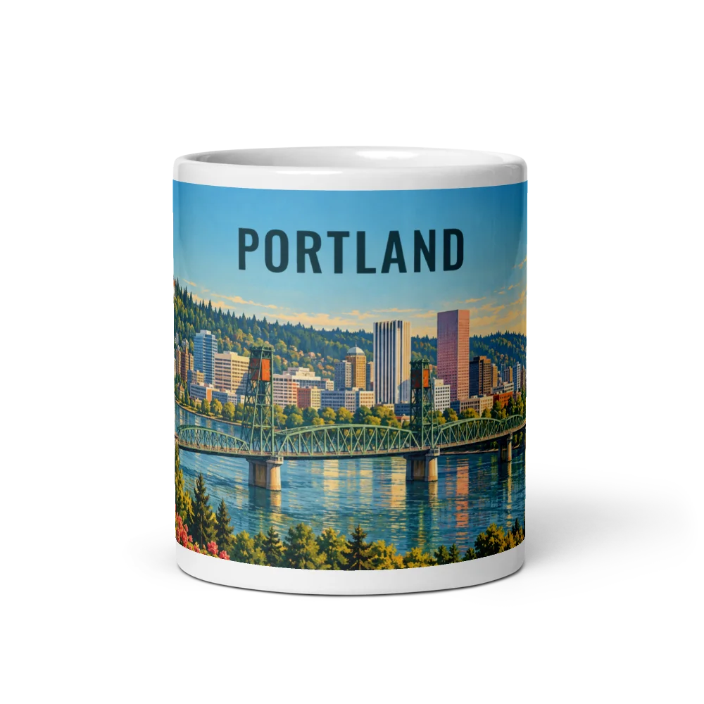 Portland, Oregon travel artwork on a ceramic mug, 11 oz