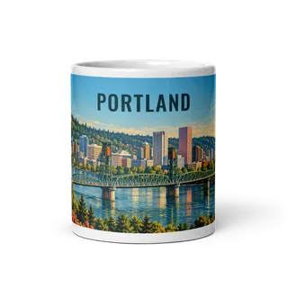 Portland, Oregon travel artwork on a ceramic mug, 11 oz