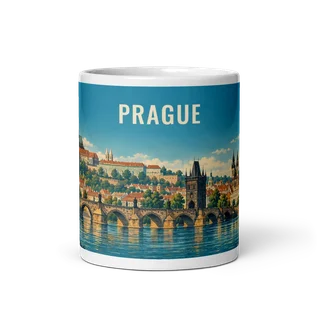 Prague travel artwork on a ceramic mug, 11 oz