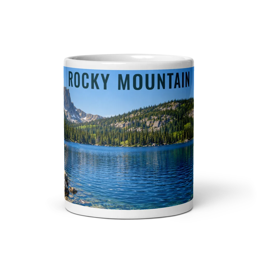 Rocky Mountain travel artwork on a ceramic mug, 11 oz