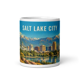 Salt Lake City travel artwork on a ceramic mug, 11 oz