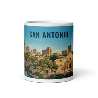 San Antonio travel artwork on a ceramic mug, 11 oz