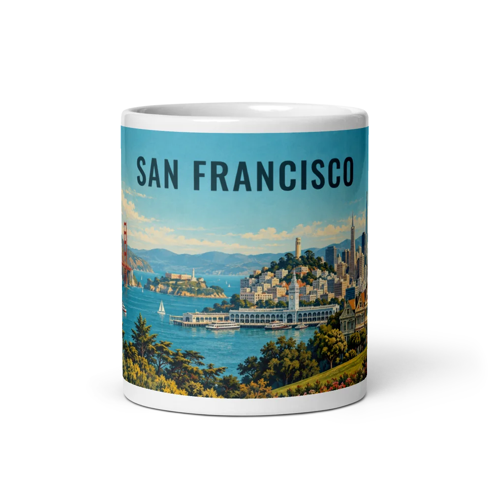 San Francisco travel artwork on a ceramic mug, 11 oz