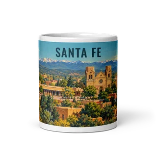 Santa Fe travel artwork on a ceramic mug, 11 oz