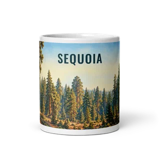 Sequoia travel artwork on a ceramic mug, 11 oz