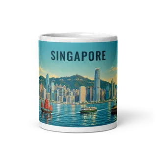 Singapore travel artwork on a ceramic mug, 11 oz