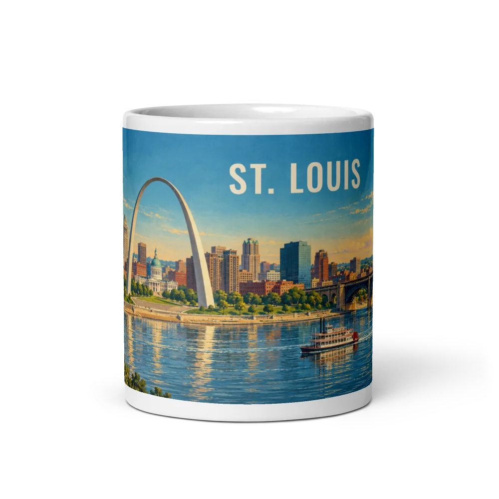 St. Louis travel artwork on a ceramic mug, 11 oz