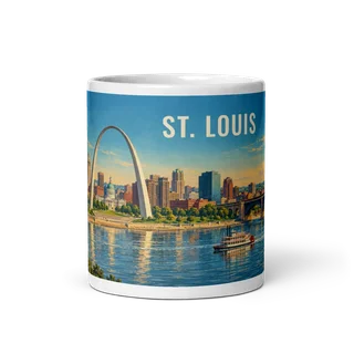 St. Louis travel artwork on a ceramic mug, 11 oz