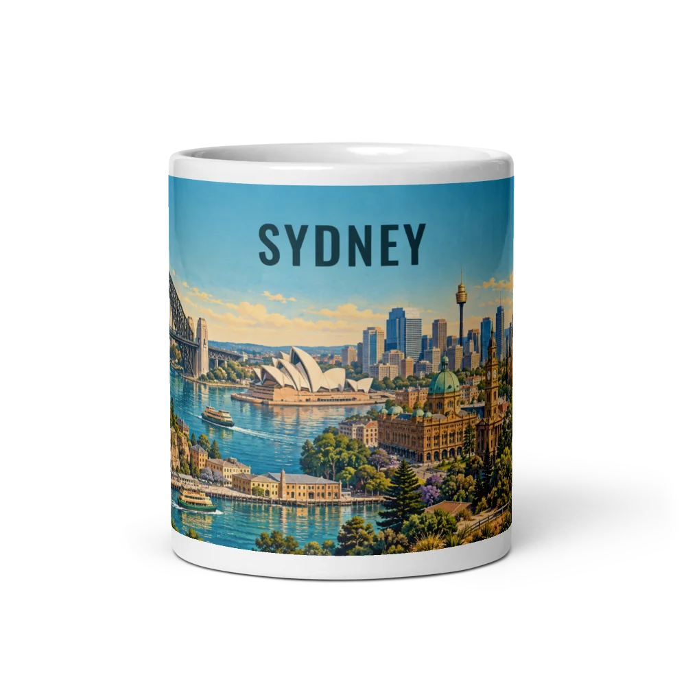 Sydney travel artwork on a ceramic mug, 11 oz
