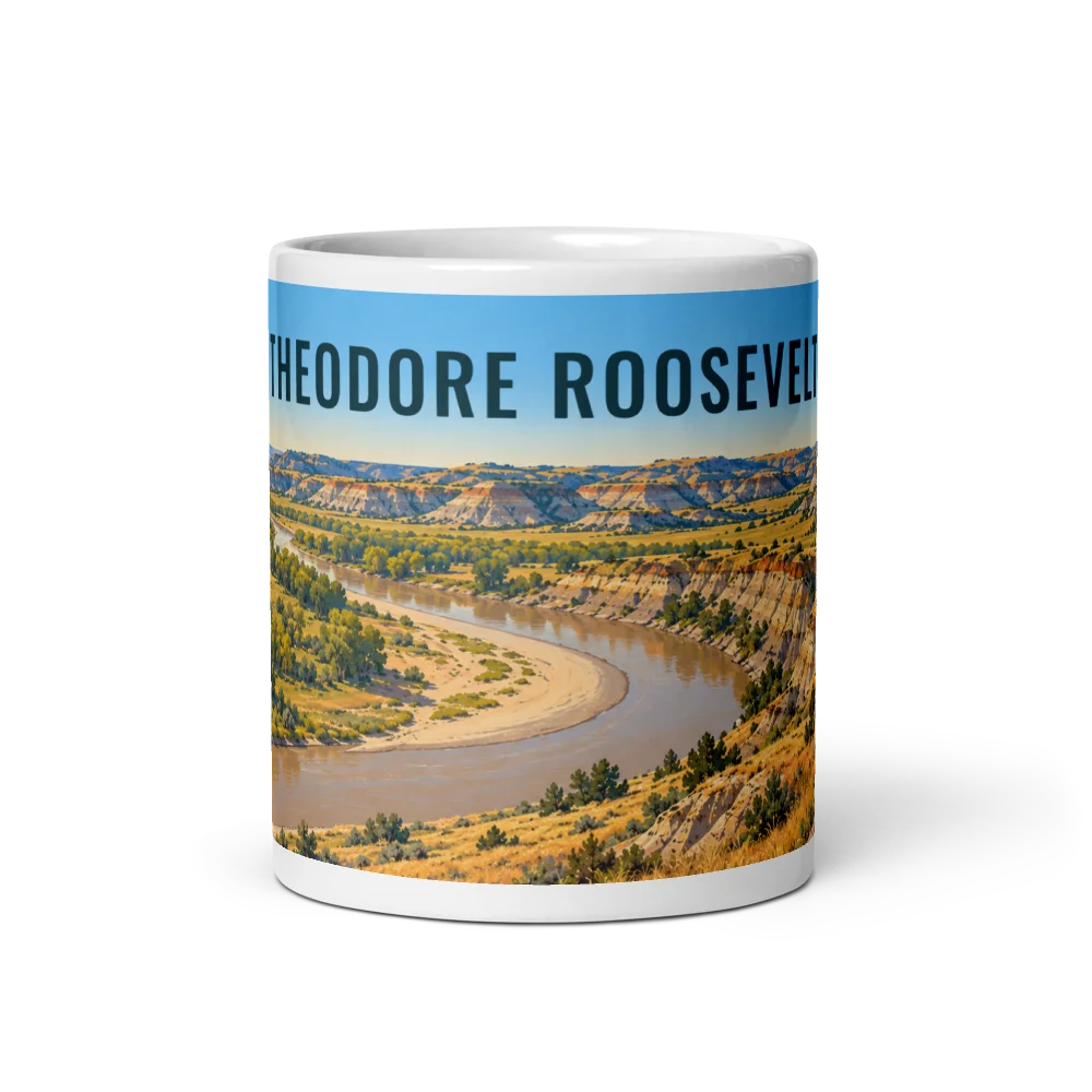 Theodore Roosevelt travel artwork on a ceramic mug, 11 oz