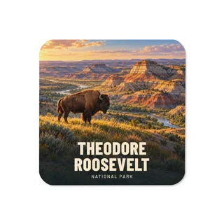 Theodore Roosevelt travel artwork on a coaster