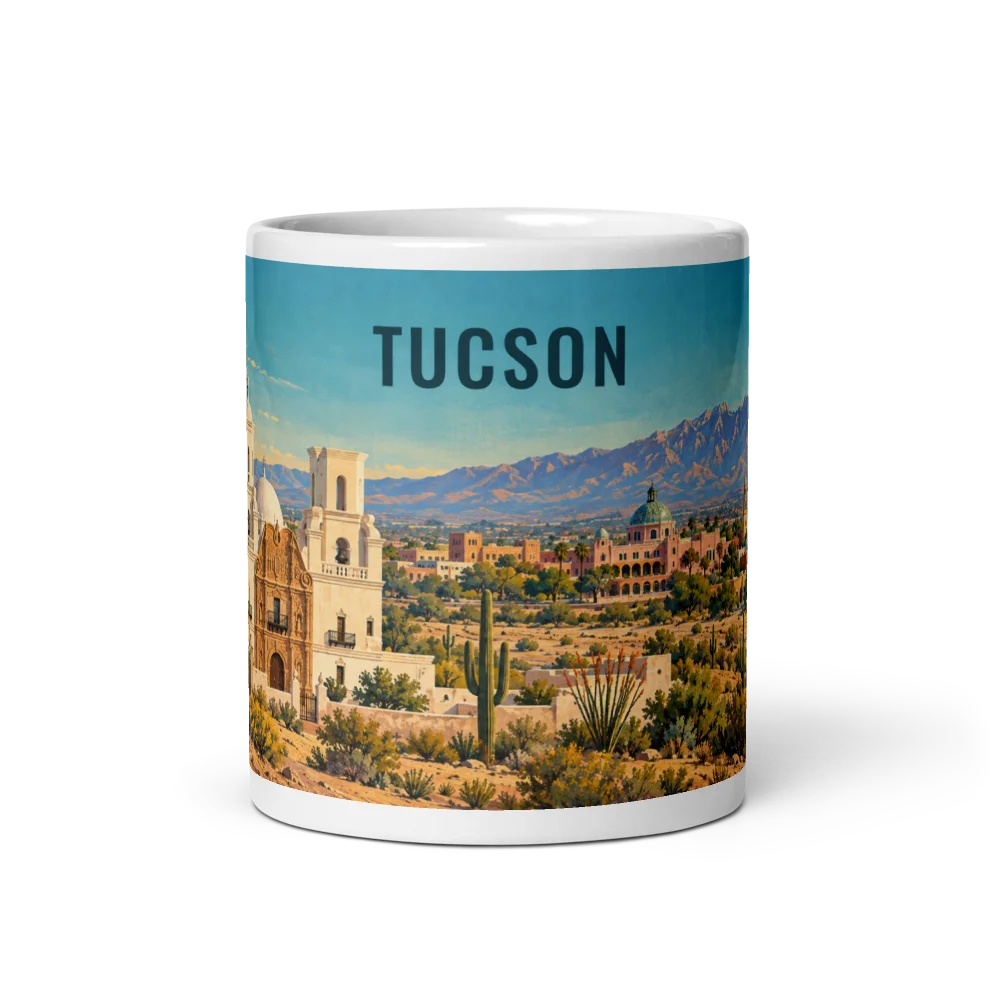 Tucson travel artwork on a ceramic mug, 11 oz