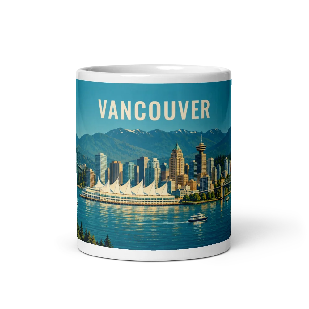 Vancouver travel artwork on a ceramic mug, 11 oz