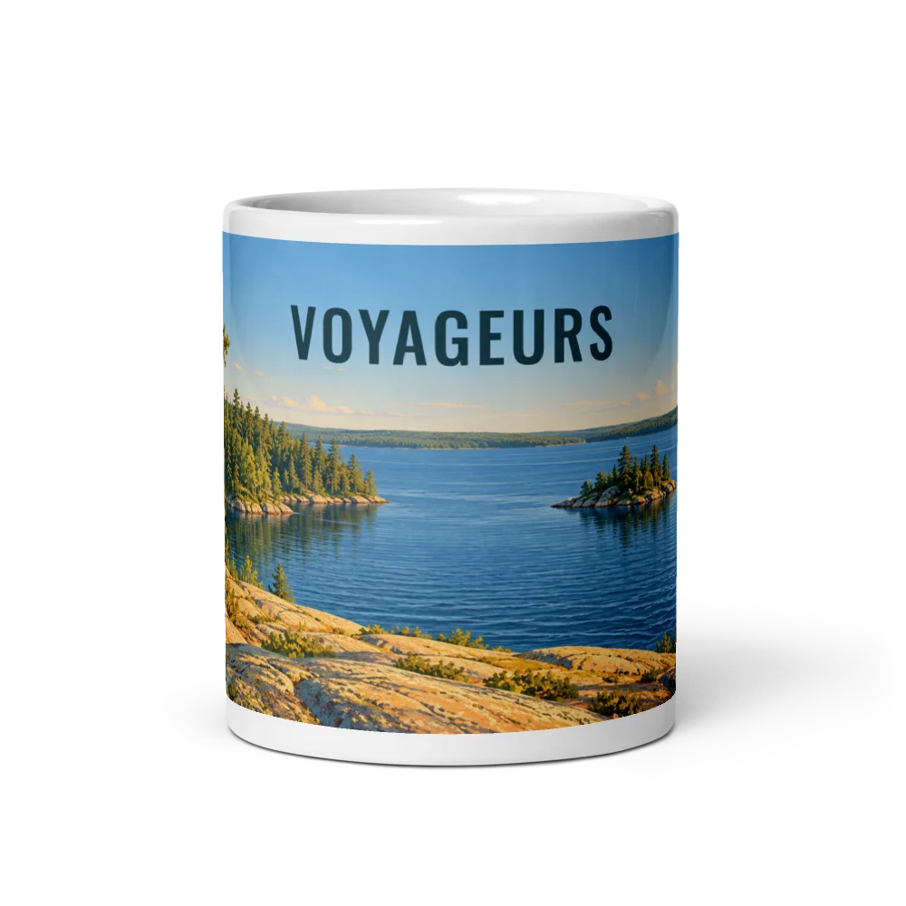 Voyageurs travel artwork on a ceramic mug, 11 oz