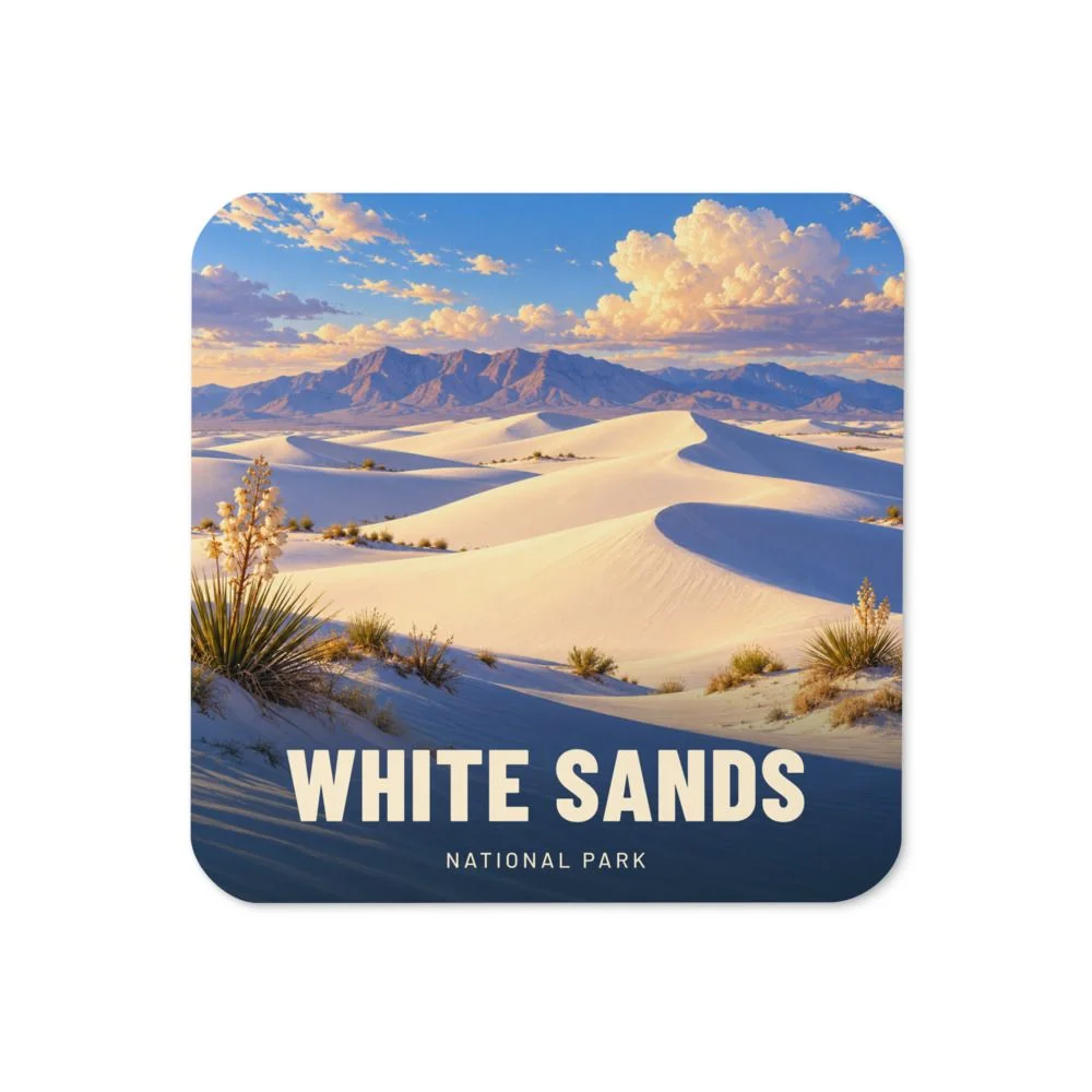 White Sands travel artwork on a coaster