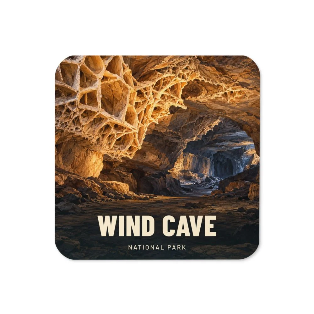 Wind Cave travel artwork on a coaster