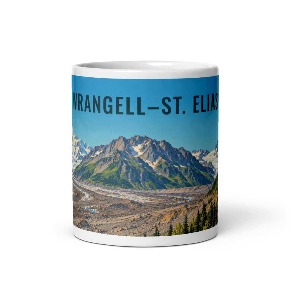 Wrangell–St. Elias travel artwork on a ceramic mug, 11 oz
