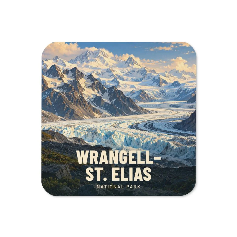 Wrangell–St. Elias travel artwork on a coaster