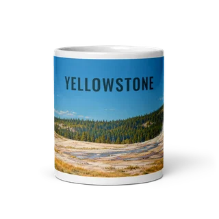 Yellowstone travel artwork on a ceramic mug, 11 oz