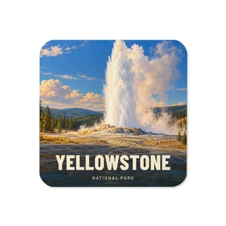 Yellowstone travel artwork on a coaster
