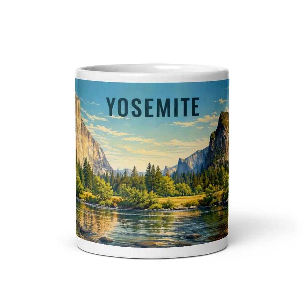 Yosemite travel artwork on a ceramic mug, 11 oz