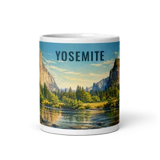Yosemite travel artwork on a ceramic mug, 11 oz
