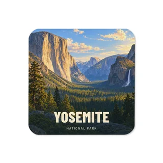 Yosemite travel artwork on a coaster